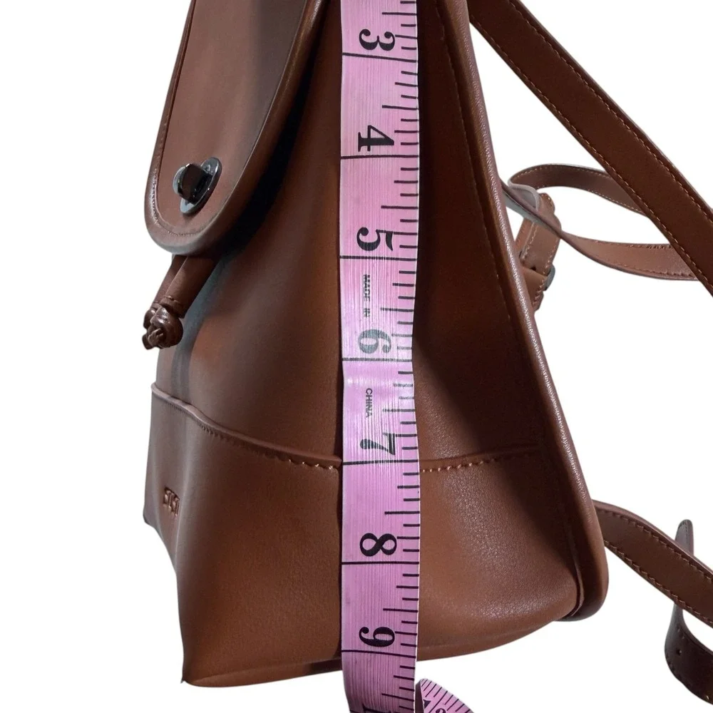 SUSU Nicole Cognac Brown Leather Mini Backpack Turn Lock Small
